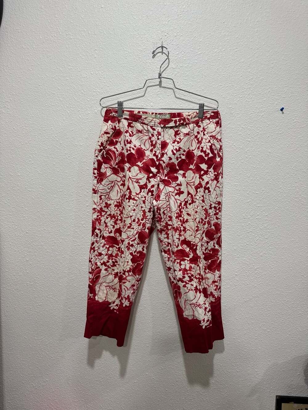 Tommy Bahama Red Floral Hibiscus Print Stretch Crop Pants Size 10